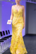 Trumpet/Mermaid Spaghetti Straps Lace Yellow Long Elegant Prom Dress Evening Dress INS98