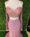 Chic Sheath Spaghetti Straps Pink Long Sleeves Prom Dress Evening Dress INT1