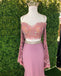 Chic Sheath Spaghetti Straps Pink Long Sleeves Prom Dress Evening Dress INT1