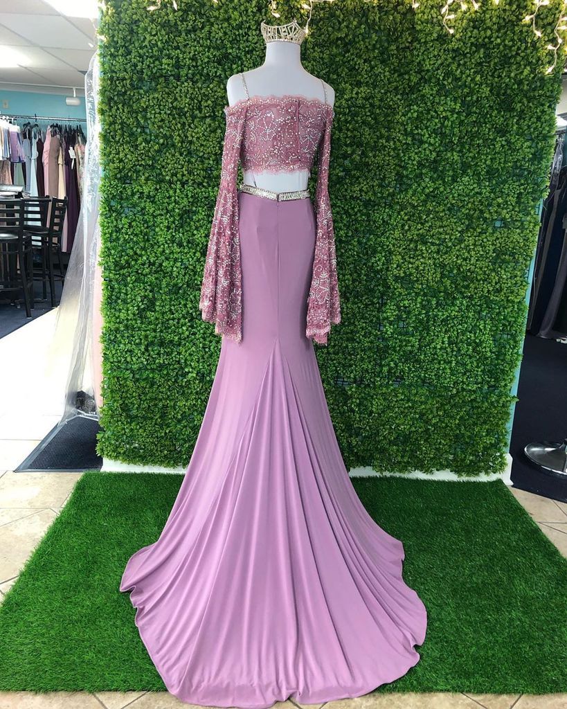 Chic Sheath Spaghetti Straps Pink Long Sleeves Prom Dress Evening Dress INT1