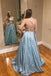 A-line Two Pieces Spaghetti Straps Sparkly Long Prom Dress Evening Dress INT3