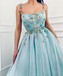 A-line Spaghetti Straps Flowers Long Prom Dress Tulle Evening Dress INT6