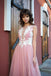 A-line Bateau Pink Tulle Long Prom Dress Applique Formal Gowns INR53