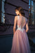A-line Bateau Pink Tulle Long Prom Dress Applique Formal Gowns INR53