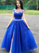 A-line Cap Sleeves Royal Blue Long Prom Dress Beaded Evening Dresses INR65