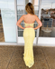 Two Piece Spaghetti Straps Yellow Lace Long Mermaid Prom Dresses INR58