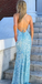 Mermaid Sky Blue Sequins Long Prom Dresses Cheap Evening Dresses INR57