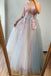 A-line V Neck Beaded Pink Flowers Long Prom Dress Beautiful Evening Gowns INS71