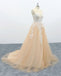 A Line Tulle Lace Appliques Sweep Train Evening Dresses Senior Prom Dress INS1