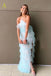Pink Halter Ruffles Tulle Prom Dresses with Slit, A Line Long Backless Party Dress INDP11