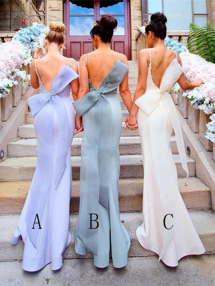 Appliqued Straps Mermaid Bridesmaid Dress with Bow INN4
