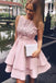 Pretty Bateau Short Pink Satin Homecoming Party Dresses with Appliques INO51