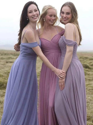 A-Line Cold Shoulder Sage Chiffon Long Bridesmaid Dress IN1844