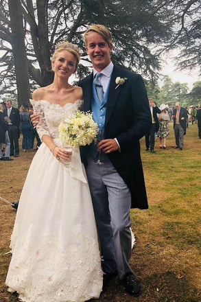 Off the Shoulder Long Sleeves Wedding Dresses With Cathedral Train INP83