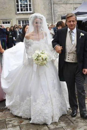 Off the Shoulder Long Sleeves Wedding Dresses With Cathedral Train INP83