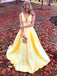 Simple A-line V-neck Satin Long Cheap Red Prom Dresses with Pocket INN85