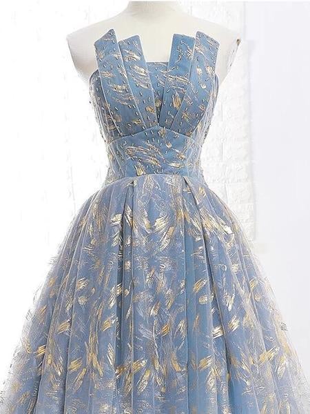 Blue and Gold Lace Ball Gown Prom Dresses, Sweet 16 Princess Quinceanera Dress INH63
