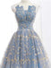 Blue and Gold Lace Ball Gown Prom Dresses, Sweet 16 Princess Quinceanera Dress INH63