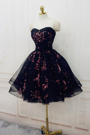 Charming Black Cute Floral Formal Dresses, Black Party Dress, Homecoming Dresses INO72