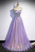 Lovely Purple Tulle and Sequins Long Sweetheart Prom Dress, Evening Dresses IN1961