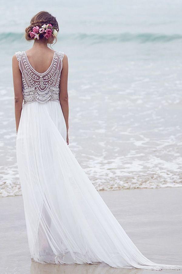 Fashion Chiffon Beading Long V-neck A Line Beach/Coast Wedding Dress,Pretty Bridal Gowns IN265