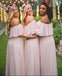 Simple Pink Off the Shoulder Pink Ruffles Long Bridesmaid Dresses INA55