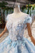 Princess Light Sky Blue Prom Dress with Flowers, Ball Gown Quinceanera Dress INP50