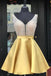 A Line V Neck Sleeveless Homecoming Dress, Beading Satin Short Prom Dresses INN41