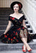 Charming Off the Shoulder Tulle Black Homecoming Dresses with Flowers INO45