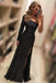 Black One Shoulder Mermaid Sequins Long Prom Dress with Slit Evening Dress INDP9