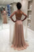 Blush Pink A Line Backless Long Prom Dresses with Pearls INN79