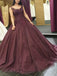 Burgundy Long Formal Ball Gown Prom Dresses With Lace Applique INK52