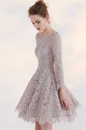 stunning Fashion Temperament Long Sleeve Lace Short Homecoming Dress For Teens IN376