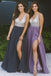 Cheap Long Prom Dresses with Side Slit V Neck Beaded Prom Dress INP6