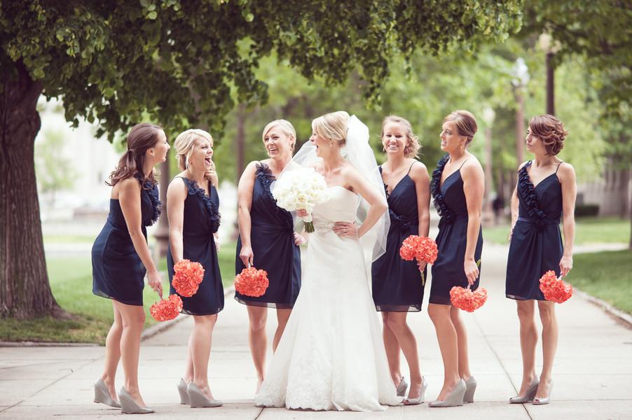 Chiffon V Neck Navy Blue Straps Bridesmaid Dress with Ruffles ING65