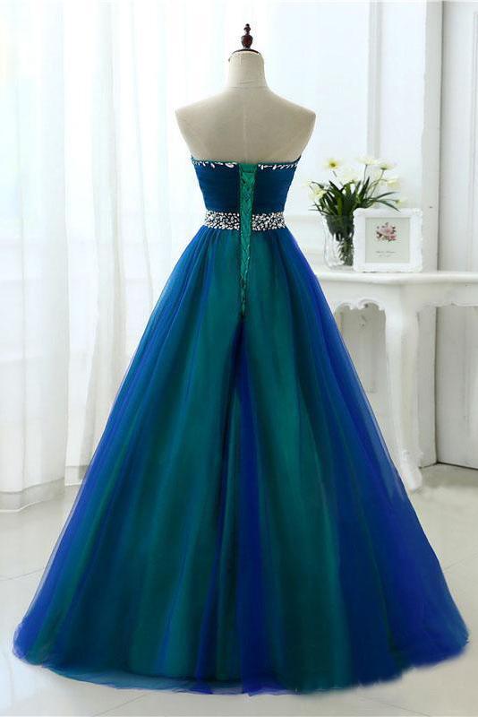 Contrast Colored Sweetheart Rhinestones Beading Sash A Line Long Prom Dress INS5