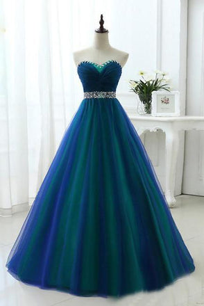 Contrast Colored Sweetheart Rhinestones Beading Sash A Line Long Prom Dress INS5