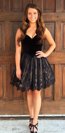 Cute Black Sweetheart Strapless Lace Prom/Homecoming Dress,Little Black Dresses IN354