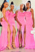 Crystal One Shoulder Side Slit Silk Satin Mermaid Bridesmaid Gowns With Bowknot IN1835