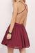 Burgundy Lace Homecoming Dress,Spaghetti Straps Chiffon Short Prom Dress,Cheap Evening Dress IN353