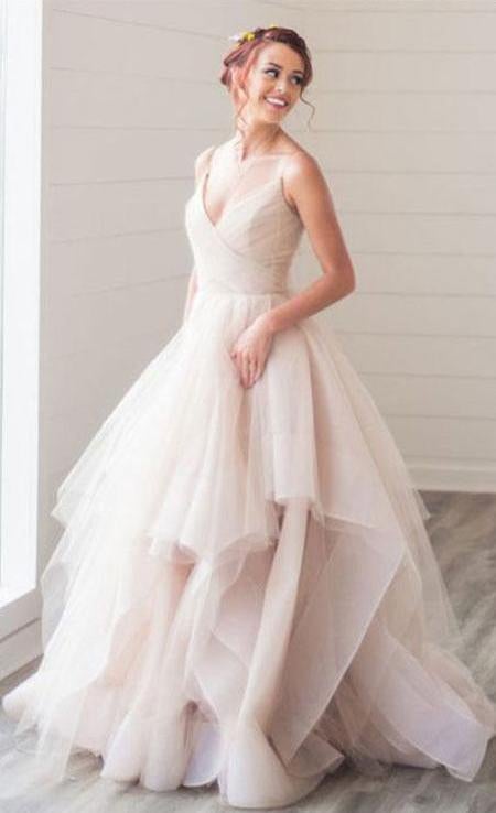 Simple A-line V-neck Spaghetti Straps Long Wedding Dress INC83