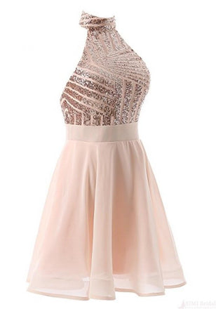 Halter Sequins Short Prom Dresses,Backless Mini Homecoming Dresses,Cocktail Dresses IN496