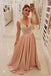 Charming Blush Pink Long Satin Prom Dresses Unique Pearls Formal Evening Dress IN10