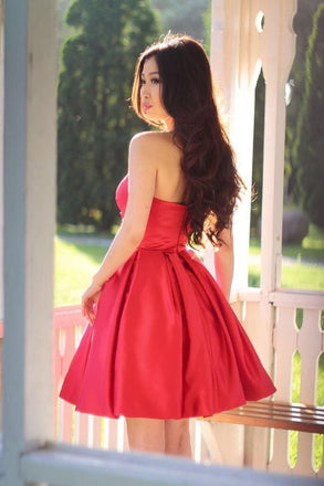 Sweetheart A Line Pleated Red Homecoming Dresses, Short Graduation Dress INB72