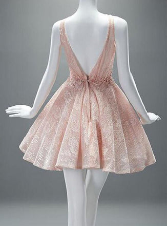 New arrival Sexy Open Back Short Lace Scoop Sleeveless Homecoming Dresses with Appliques IN203