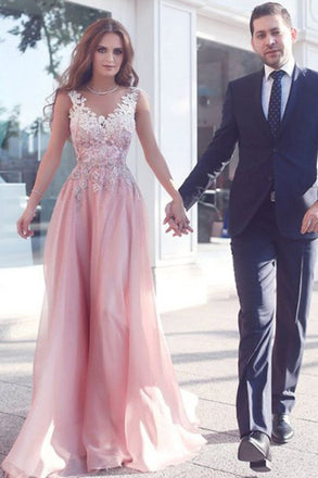 Elegant Appliques Sleeveless Pink Floor-Length A-Line Prom Dresses/Evening Gown IN192