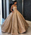 Beading Sequins Gold Ball Gown Prom Dress with Pockets,Long Quinceanera Dresses INE59