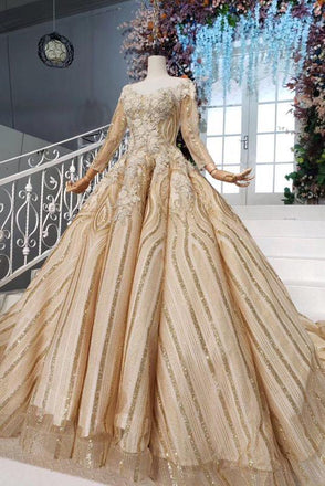 Stunning Ball Gown Long Sleeves Prom Dress, Pretty Quinceanera Dresses INP64