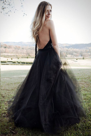 Black Tulle Backless Halter A Line Cheap Long Prom Dress Sexy Evening Dress ING27