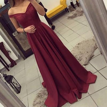 Simple Burgundy Off The Shoulder Long Prom Dresses/Evening Gown IN133